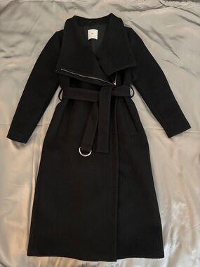 MNG SUIT long, black, Wrap-Style Wool Coat size xs